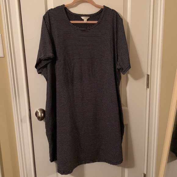 EUC Terra & Sky black&white striped midi stretchy dress w/pockets 3x(24W-26W) - Picture 2 of 11